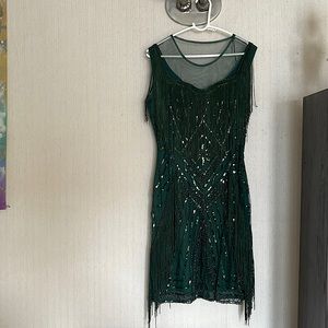 Forest green flapper style sequin dress